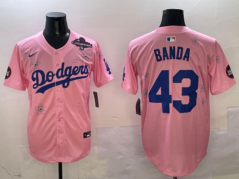 Men Los Angeles Dodgers #43 Banda Pink Sakura Edition 2025 Nike MLB Jersey style 6